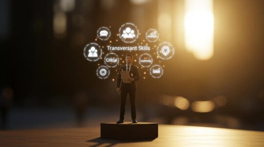 Une image symbolique représentant un candidat avec des compétences variées, illustrant le concept de compétences transversales précieuses pour se démarquer