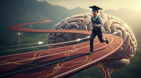 Image symbolique représentant un étudiant en classe préparatoire engagé dans une course de fond mentale, symbolisant l'effort, la concentration et la persévérance sur une longue durée.