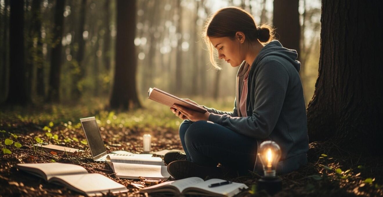Jeune adulte méditant dans un environnement calme symbolisant la découverte de soi et le projet d'orientation personnel