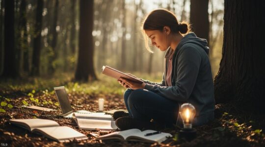 Jeune adulte méditant dans un environnement calme symbolisant la découverte de soi et le projet d'orientation personnel