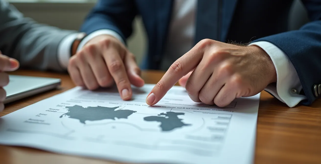 Gros plan sur des mains pointant des sections d'un document lors d'une négociation