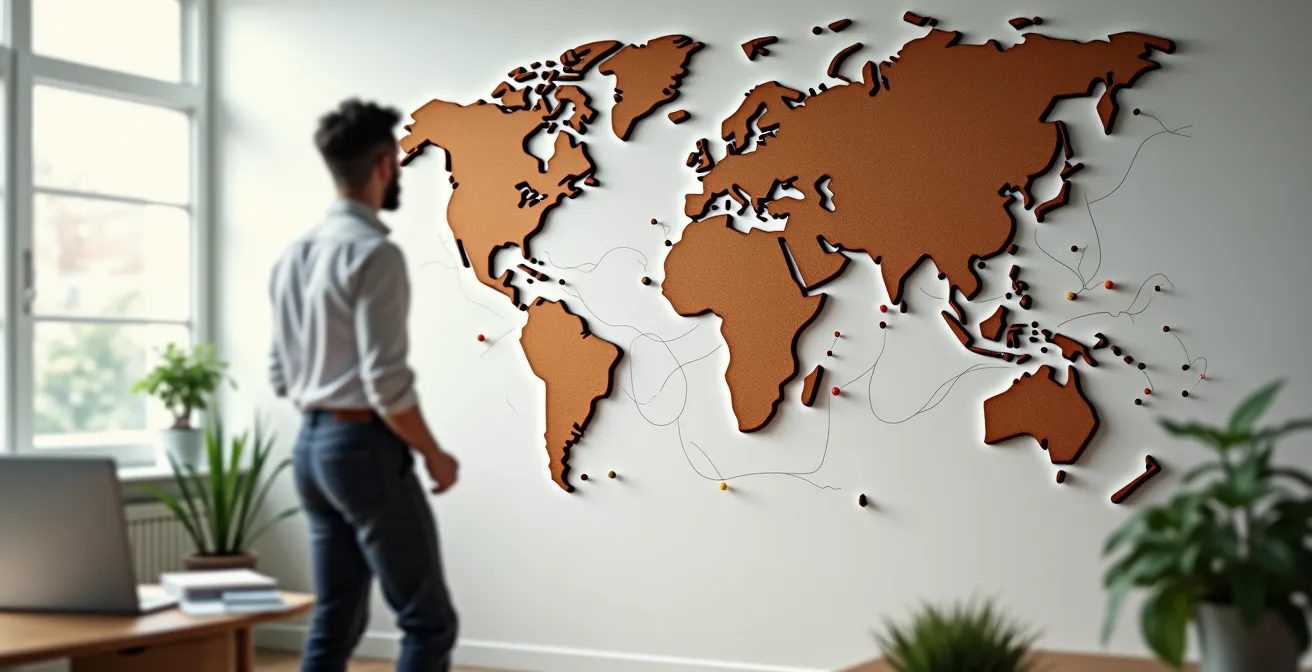 Carte conceptuelle montrant les principaux hubs mondiaux d'innovation et de compétences spécialisées