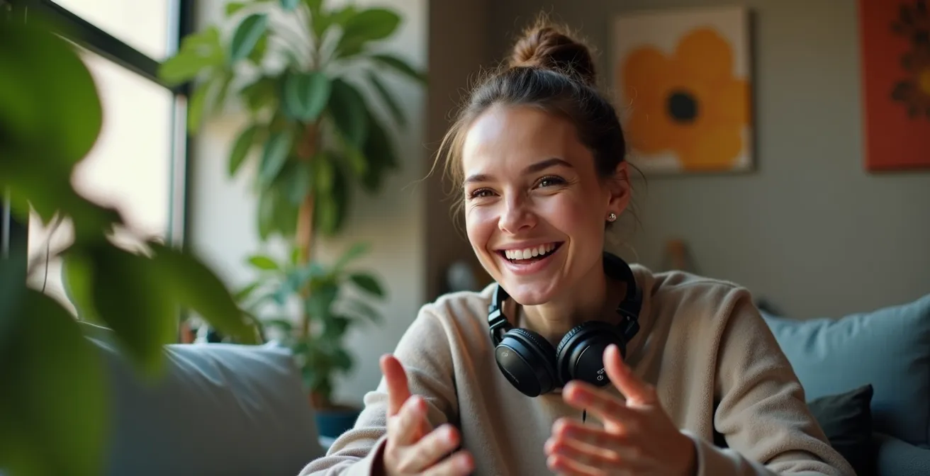 Personne en conversation vidéo internationale dans un environnement décontracté