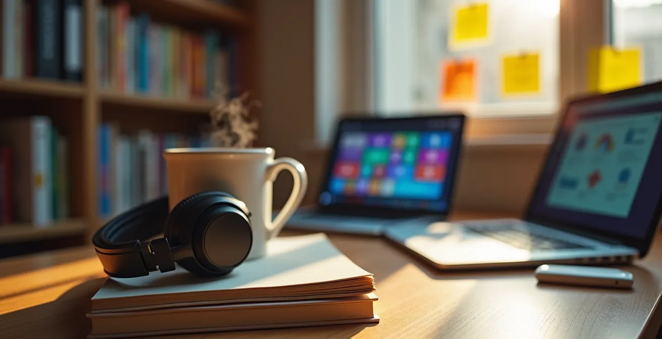 Espace de vie transformé en environnement d'apprentissage immersif avec éléments multimédias