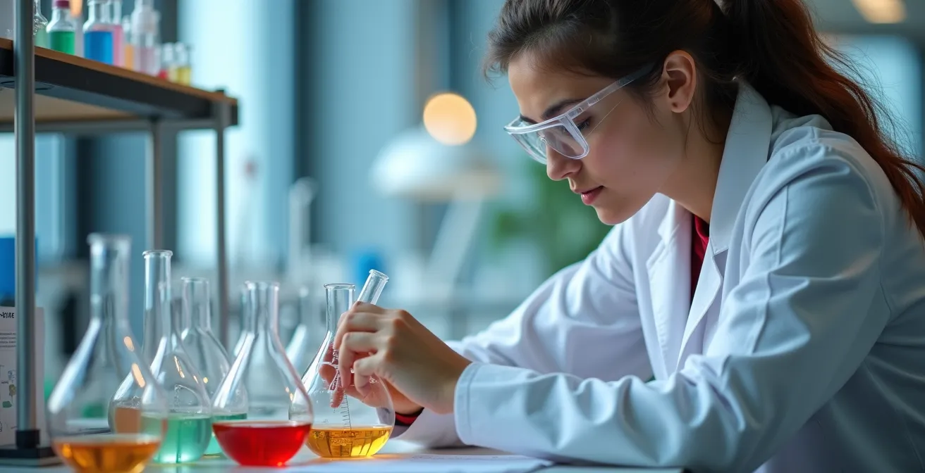 Étudiant en prépa scientifique manipulant du matériel de laboratoire dans un environnement d'apprentissage moderne