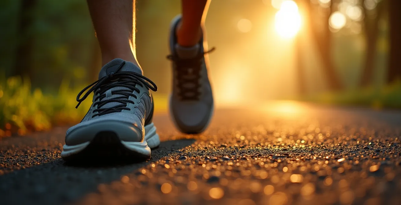 Métaphore visuelle du marathon mental avec un étudiant en médecine dans un environnement apaisant