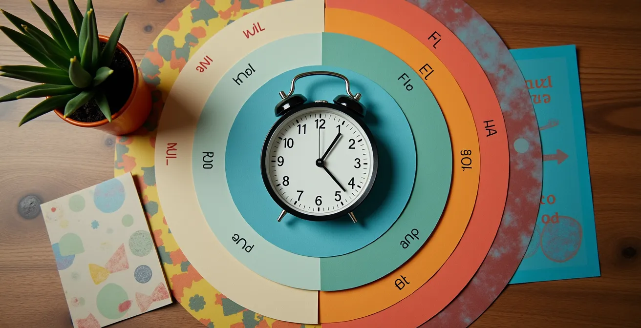 Représentation visuelle de la méthode de révision des J avec courbe de l'oubli sur un bureau d'étudiant