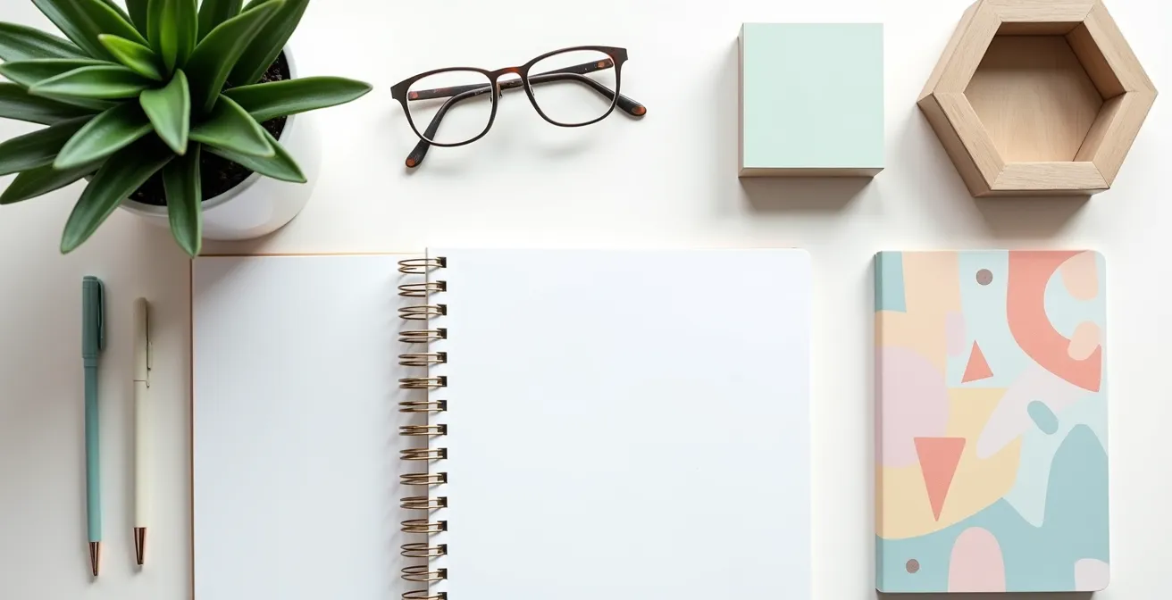 Espace de travail minimaliste montrant l'organisation et la méthode professionnelle