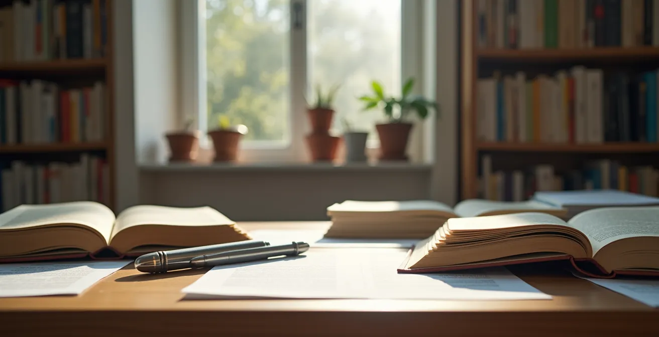 Vue large d'un espace de travail moderne montrant la transition entre théorie et pratique professionnelle