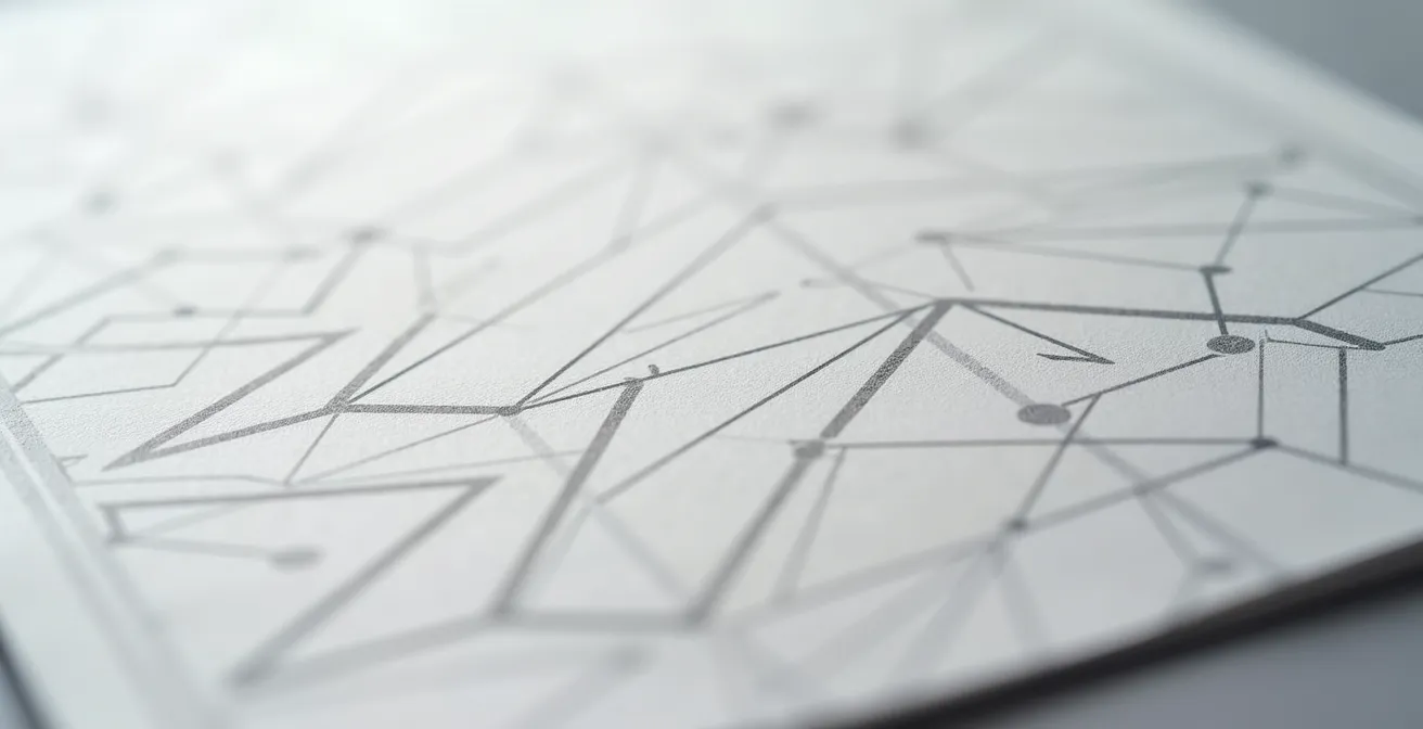 Vue macro d'un document professionnel mettant en évidence la structure hiérarchique du contenu